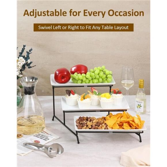 3 Tier Serving Trays for Party, Porcelain Serving Platters and Trays, 12 Inch - Picture 4 of 7